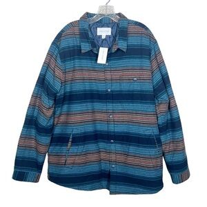 Sun & Stone Mens Blue Multicolor Stripe Lined Shacket Snap Front Size XXL NWT